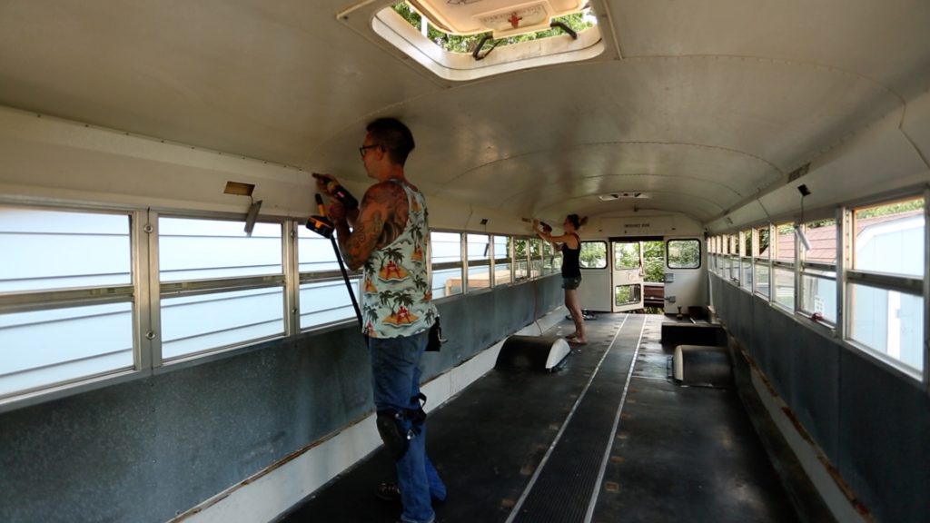 remove ceiling panels bus conversion