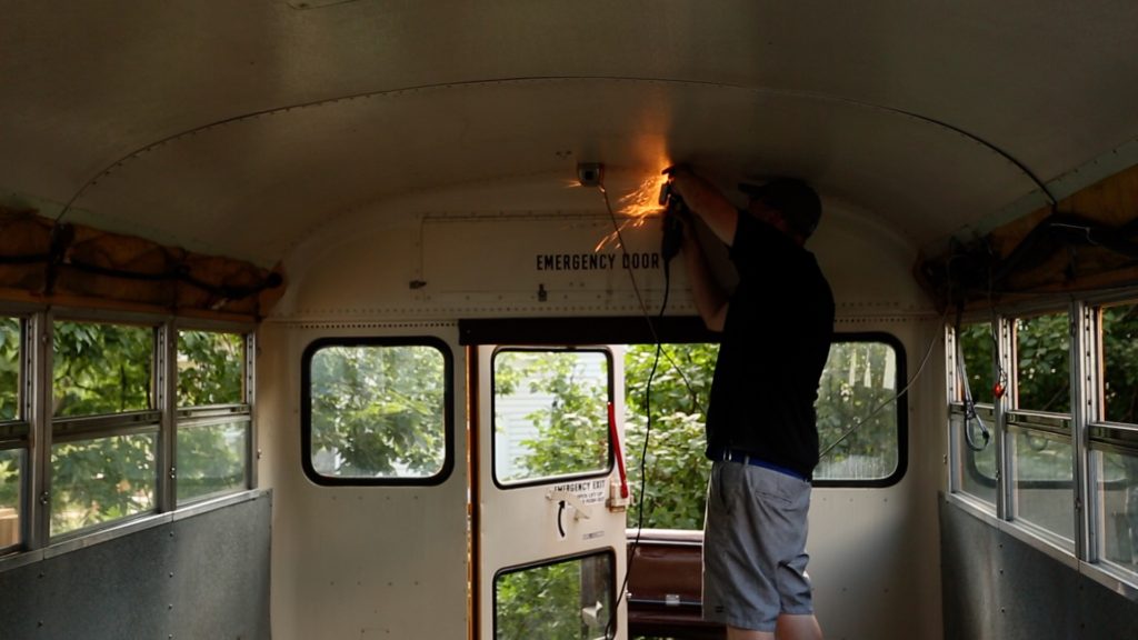 remove ceiling panels bus conversion